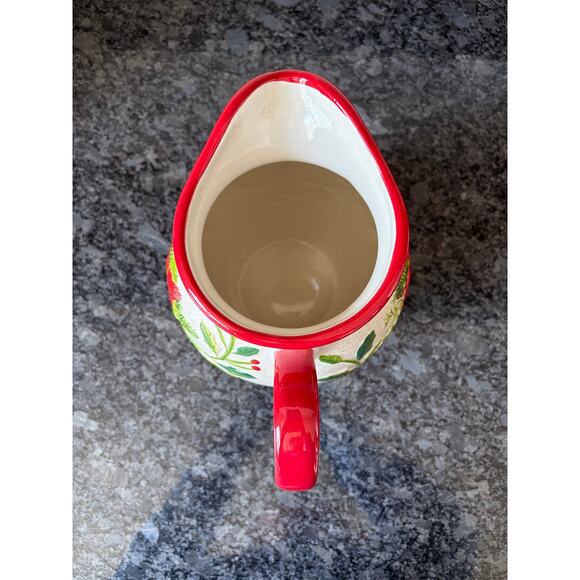 Noble Excellence Cardinal Earthenware Christmas Porcelain 8" Pouring Pitcher - Picture 5 of 6